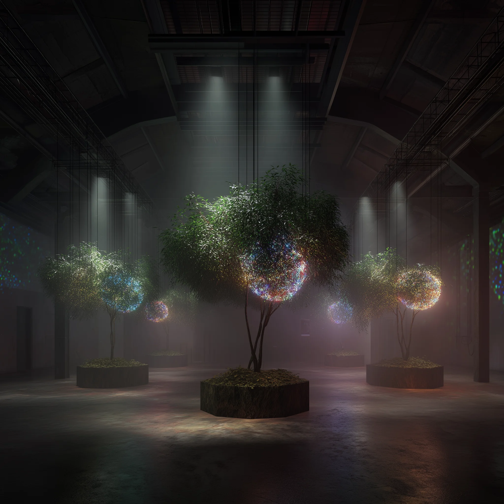 An intricate digital art piece displayed in a virtual gallery