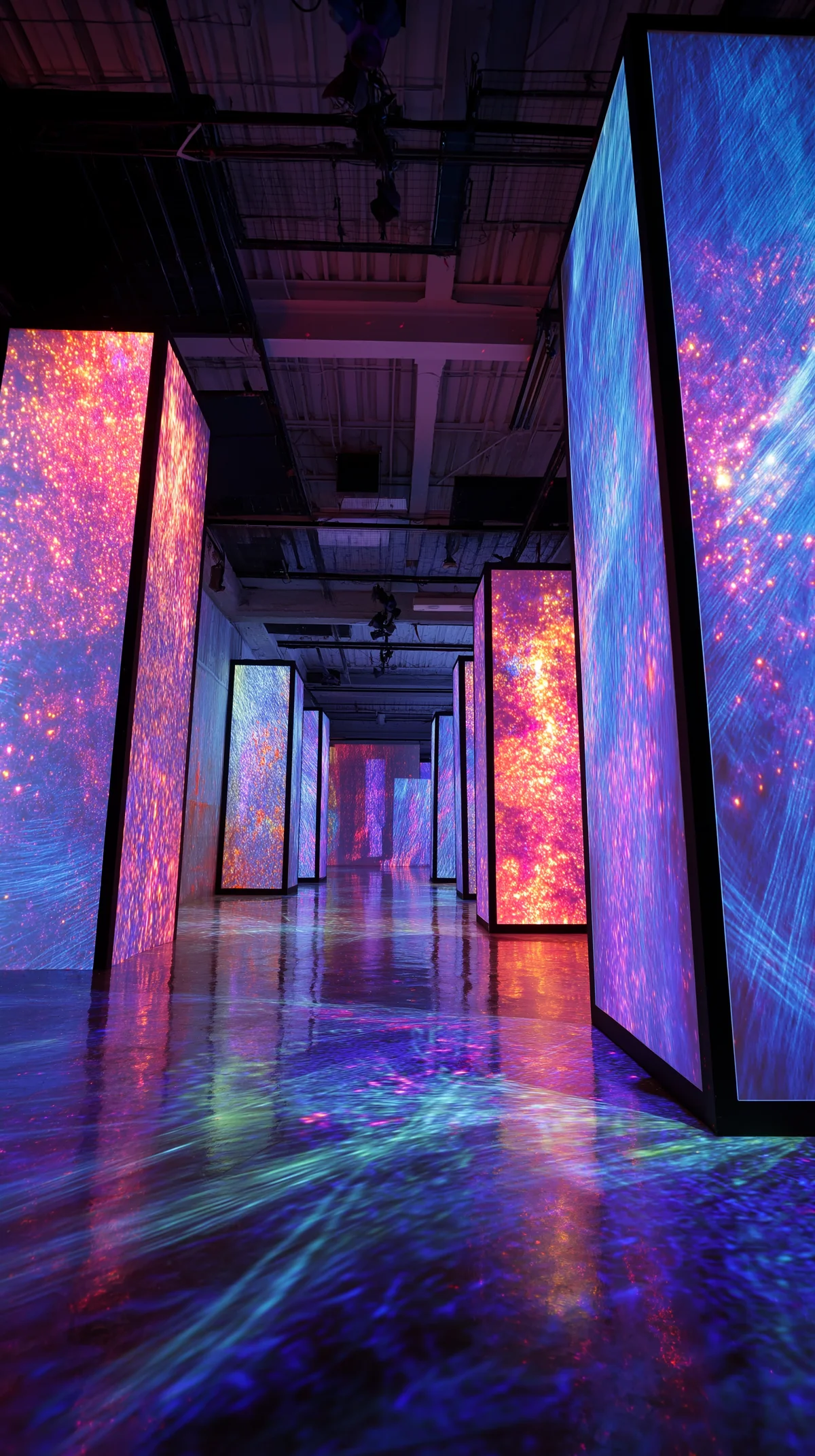 Virtual gallery showcasing diverse digital artworks